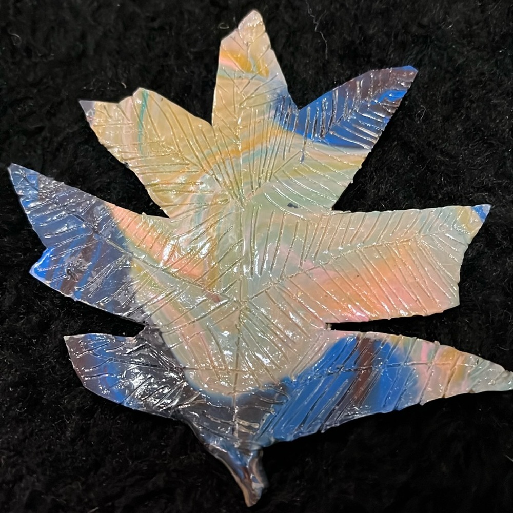 Gray, Blue, Burgundy, & Salmon Pink ONE of a Kind Unique Handmade Leaf Brooch